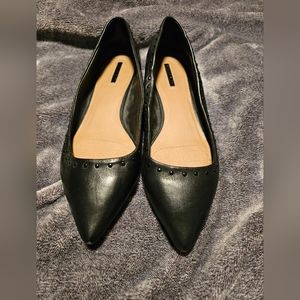 Tahari Black Leather Studded Flats